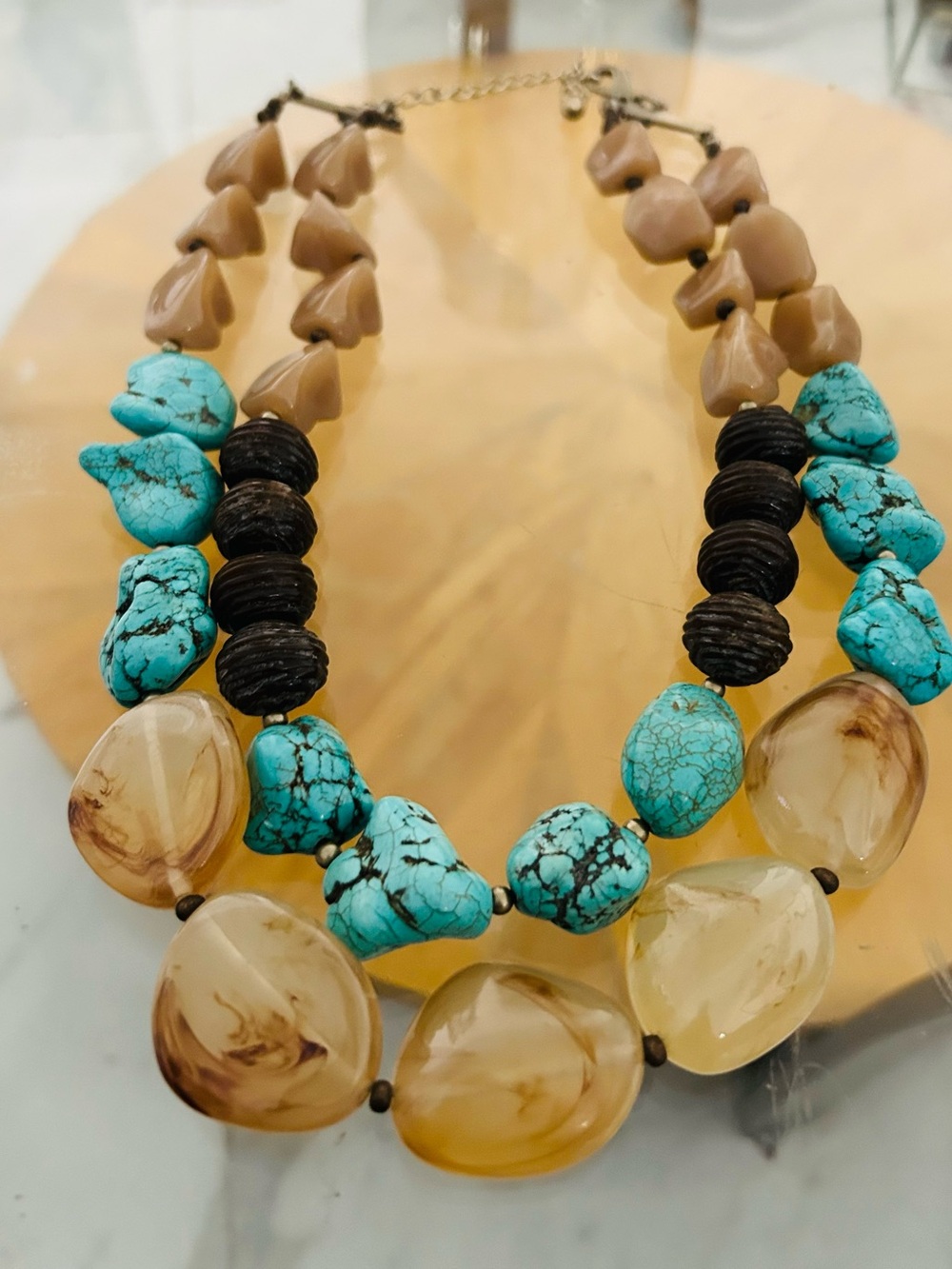 Chico’s Faux Turquoise & Amber Statement Beaded Necklace w/some Stone